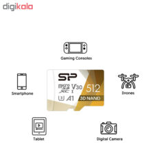کارت حافظه microSDXC سیلیکون پاور مدل Superior pro کلاس 10 استاندارد UHS-I U3 سرعت 100MBps ظرفیت 512 گیگابایت به همراه آداپتور SD