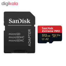 کارت حافظه microSDXC سن دیسک مدل Extreme PRO کلاس A2 استاندارد UHS-I U3 سرعت 170MBs ظرفیت 512 گیگابایت به همراه آداپتور SD