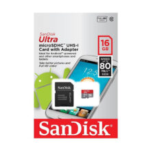 کارت حافظه microSDHC سن دیسک مدل Ultra کلاس 10 استاندارد UHS-I U1 سرعت 80MBps همراه با آداپتور ظرفیت 16 گیگابایت