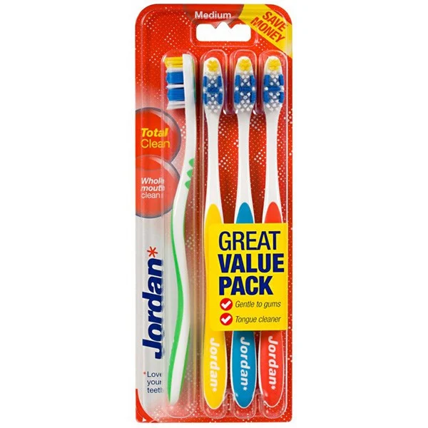 مسواک جردن مدل Total Clean با برس متوسط بسته 4 عددی