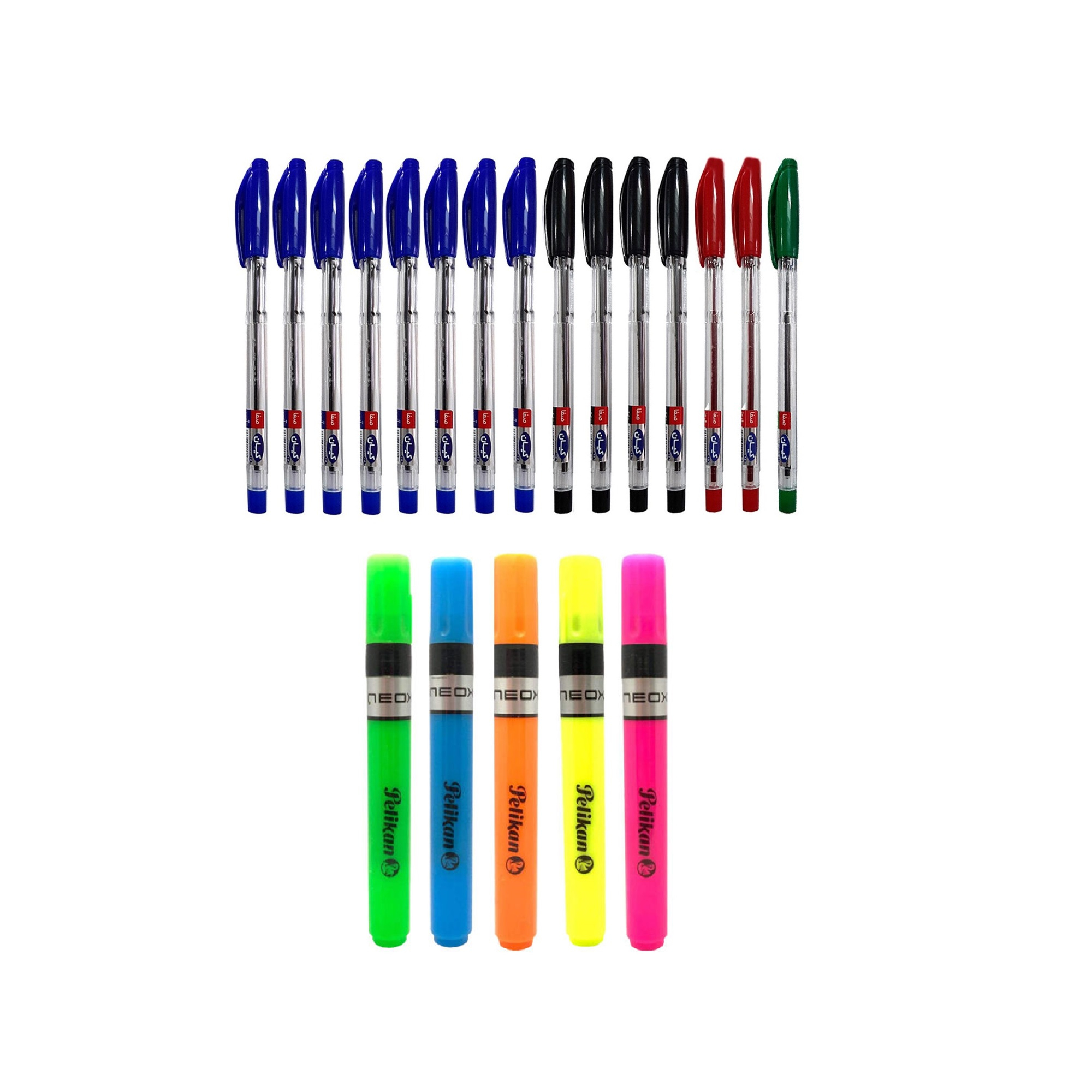 خودکار کیان کد 07 به همراه ماژیک علامت گذار  بسته 20 عددی