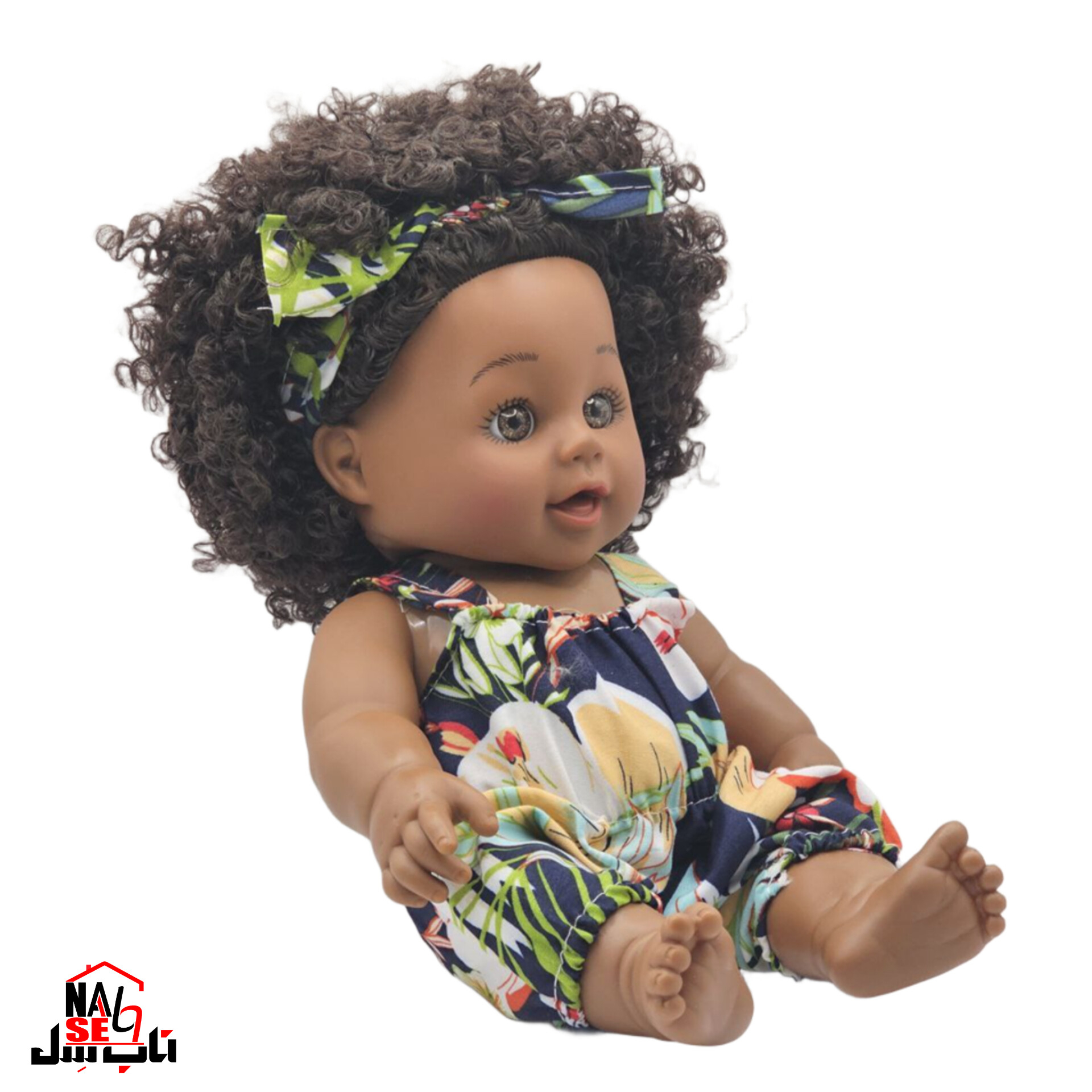 عروسک ناب سل مدل مو فرفری سیاه پوست موزیکال کد DO008 ارتفاع 34 سانتی متر