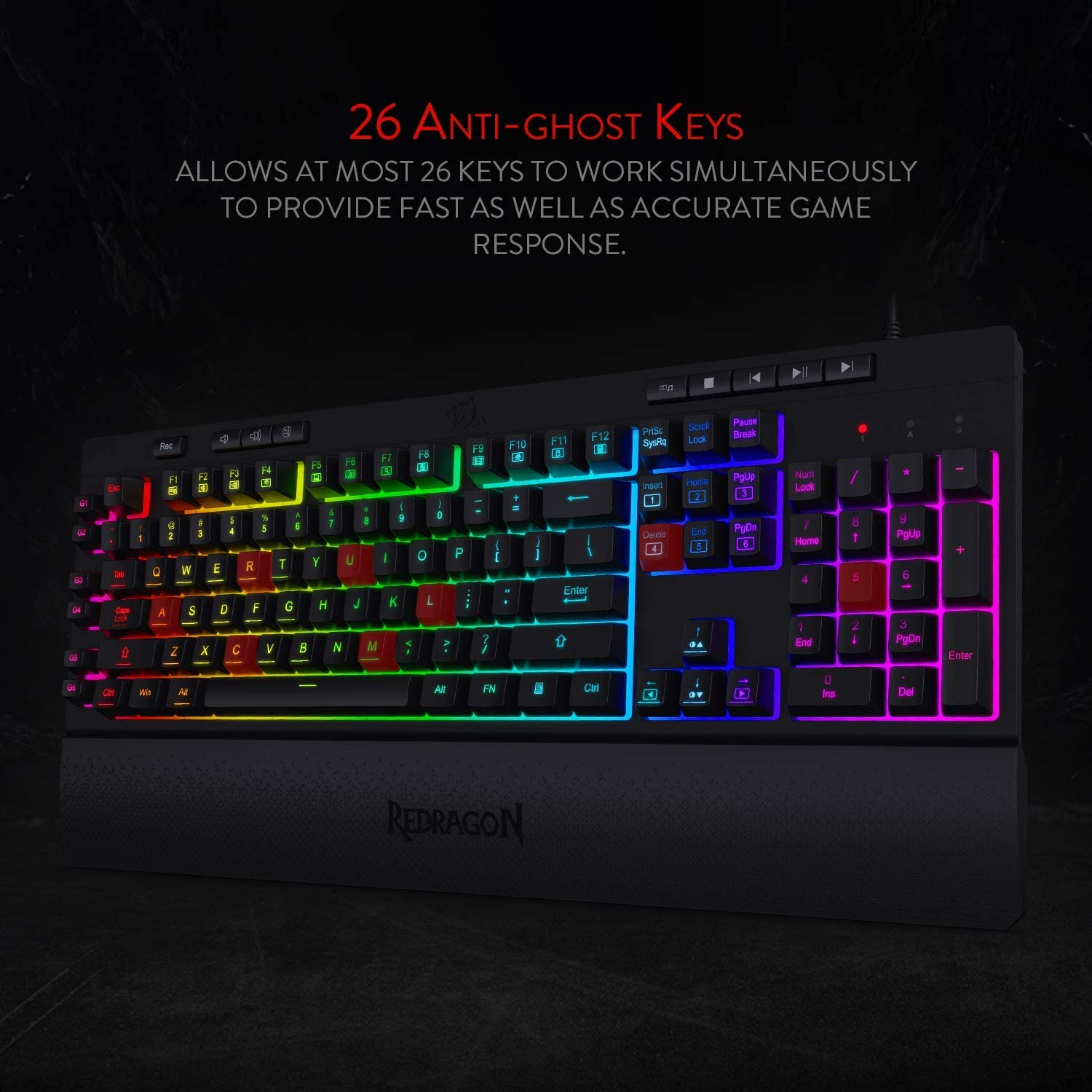 کیبورد گیمینگ ردراگون مدل Shiva K512، سوییچ ممبران، Full-Size، نورپردازی RGB