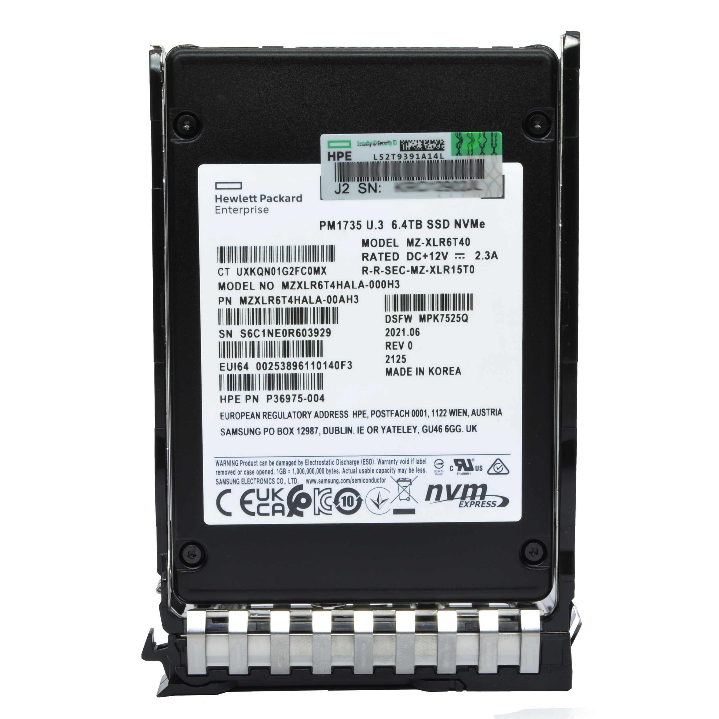 اس اس دی اینترنال اچ پی ای مدل P40572-B21 ظرفیت 6.4TB ترابایت NVMe