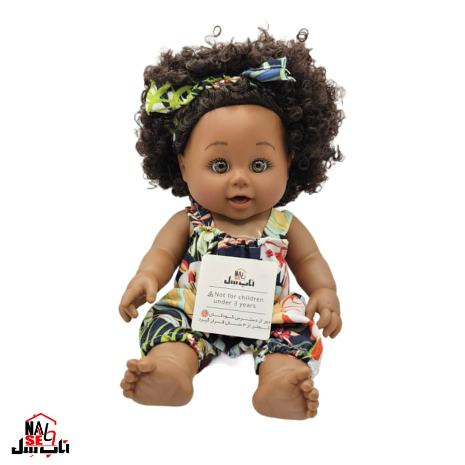 عروسک ناب سل مدل مو فرفری سیاه پوست موزیکال کد DO008 ارتفاع 34 سانتی متر