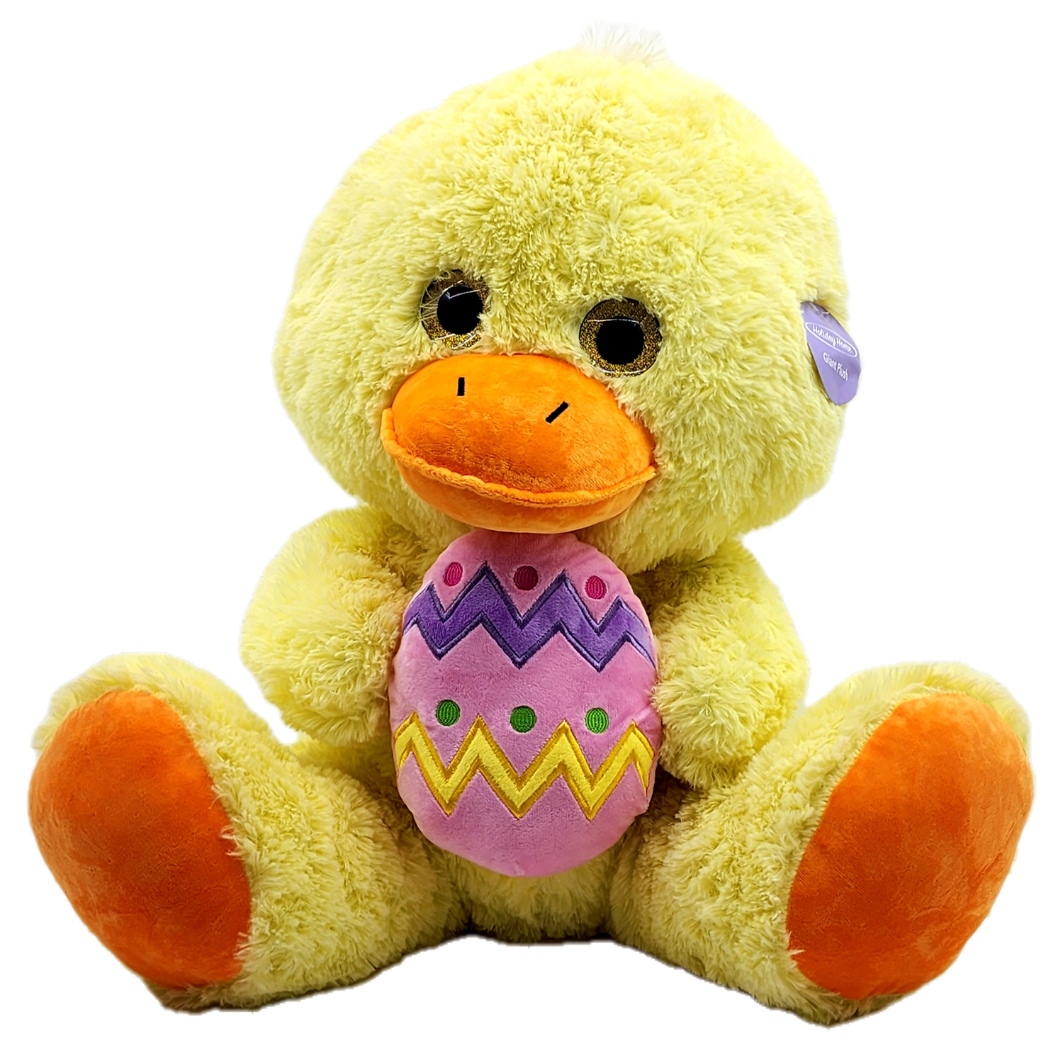 عروسک ناب سل مدل پولیشی اردک چشم تیله ای تخم به دست ارتفاع 60 سانتی متر