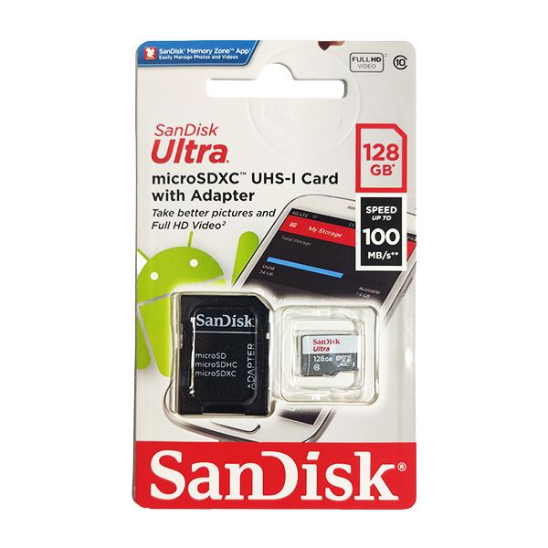 کارت حافظه microSDXC سن دیسک مدل Ultra کلاس 10 استاندارد UHS-I U1 سرعت 100MBps ظرفیت 128 گیگابایت همراه با آداپتور SD