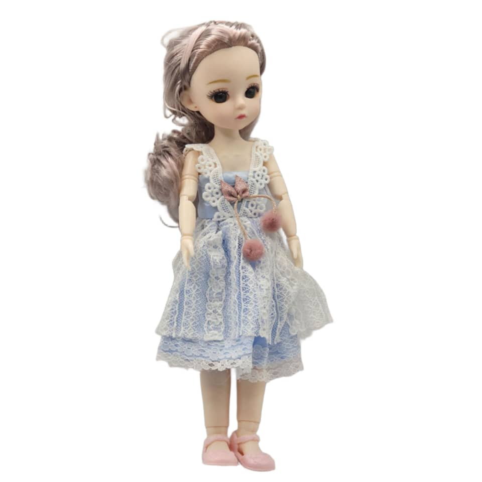 عروسک ناب سل مدل دختر چشم تیله ای کد 0003 ارتفاع 30 سانتی متر