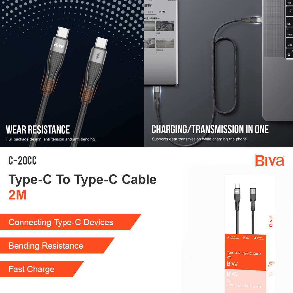 کابل تبدیل USB به USB-C بیوا مدل C-20CC طول 2 متر