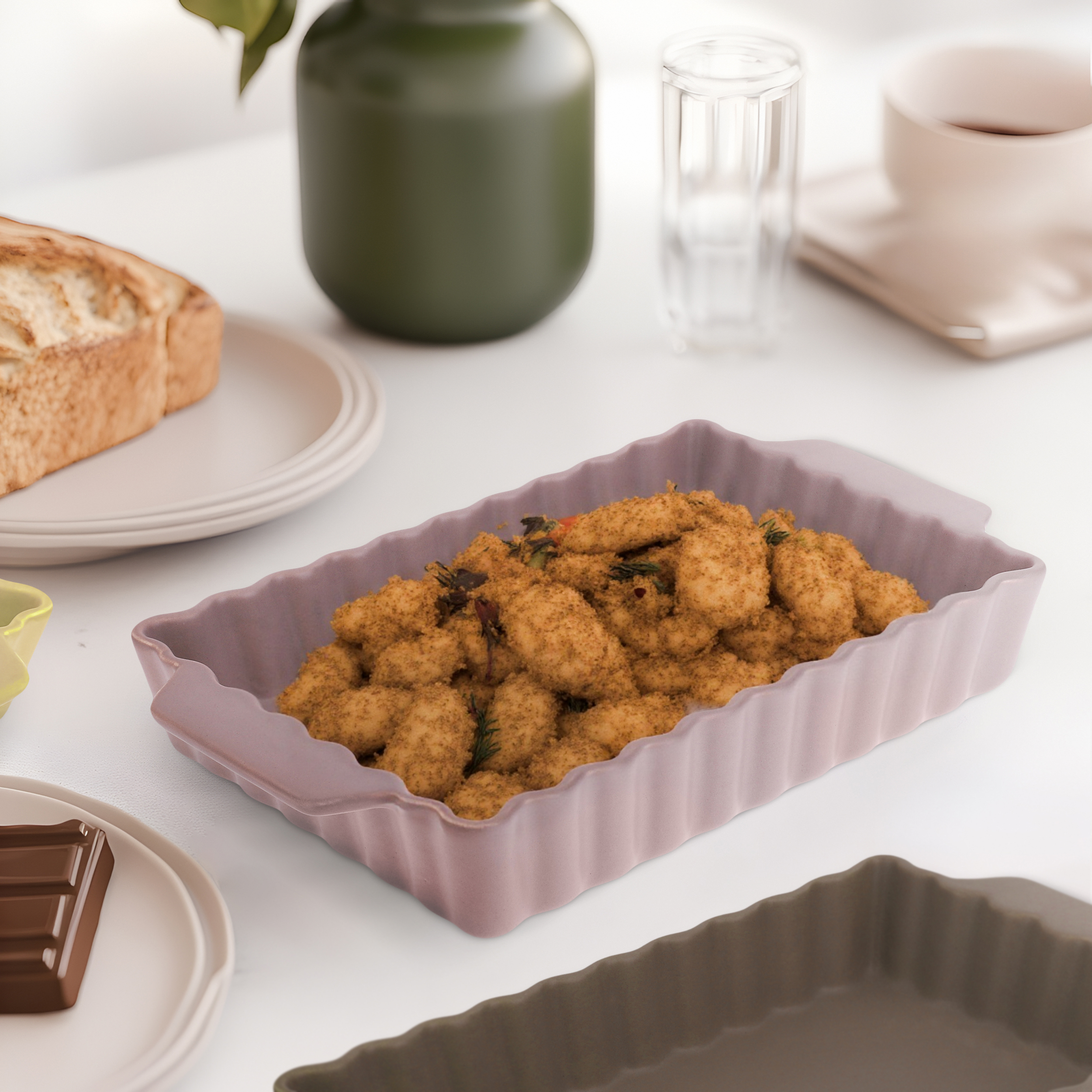 سینی سرامیکی بومی مدل لازانیا مستطیل مات