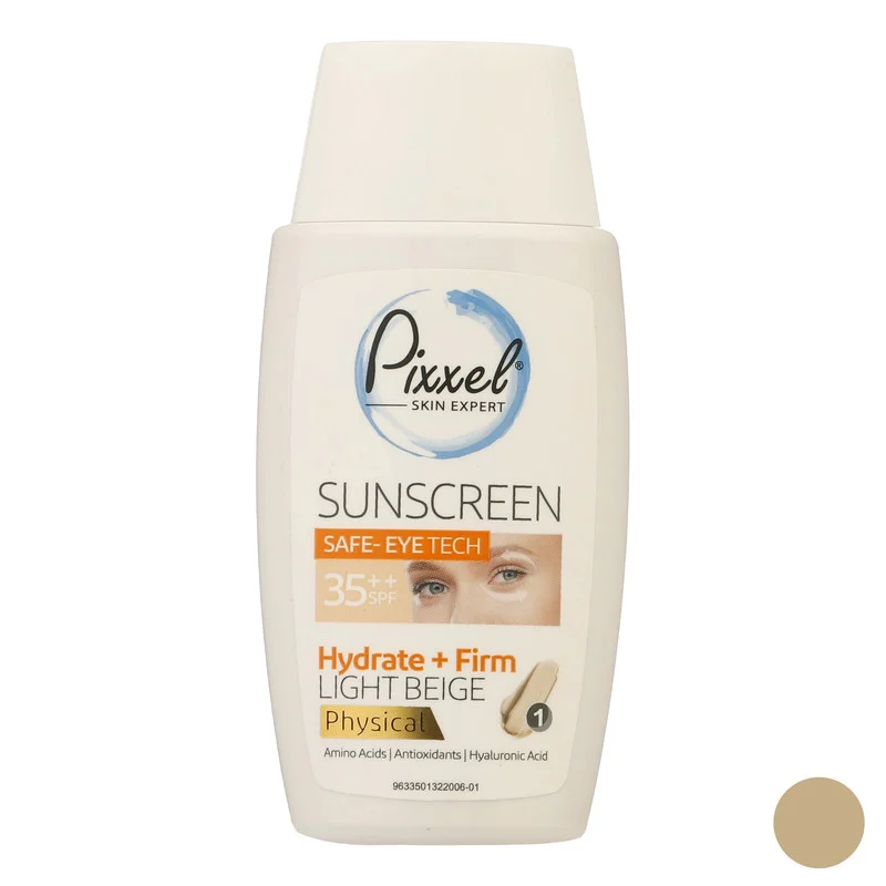 کرم ضدآفتاب رنگی دور چشم و صورت پیکسل SPF35 مدل Physical، حاوی محافظ UVA ،++PA و UVB، ضد پیری، مرطوب‌کننده، مناسب انواع پوست حجم 50 میلی‌لیتر