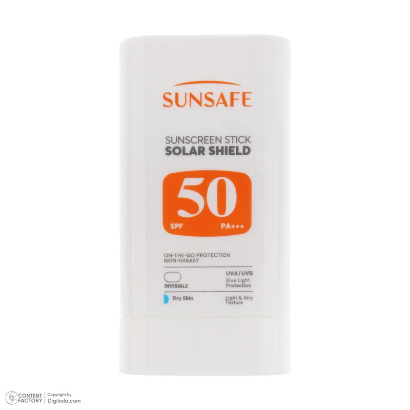 استیک ضد آفتاب بی‌رنگ صورت و بدن سان سیف SPF 50 مدل Solar Shield ‌محافظ در برابر اشعه UVA و UVB مناسب برای پوست خشک حجم 19 میلی‌لیتر