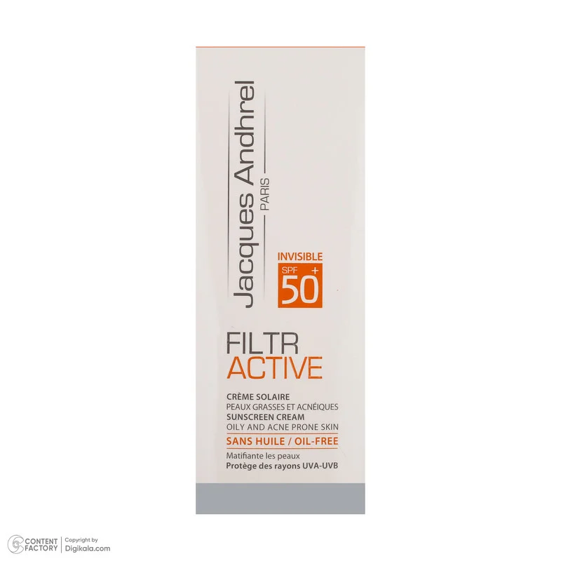 کرم ضد آفتاب بدون رنگ ژاک آندرل پاریس SPF 50 مدل FILTR ACTIVE ‌مناسب پوست‌های چرب و مستعد آکنه حجم 50 میلی‌لیتر