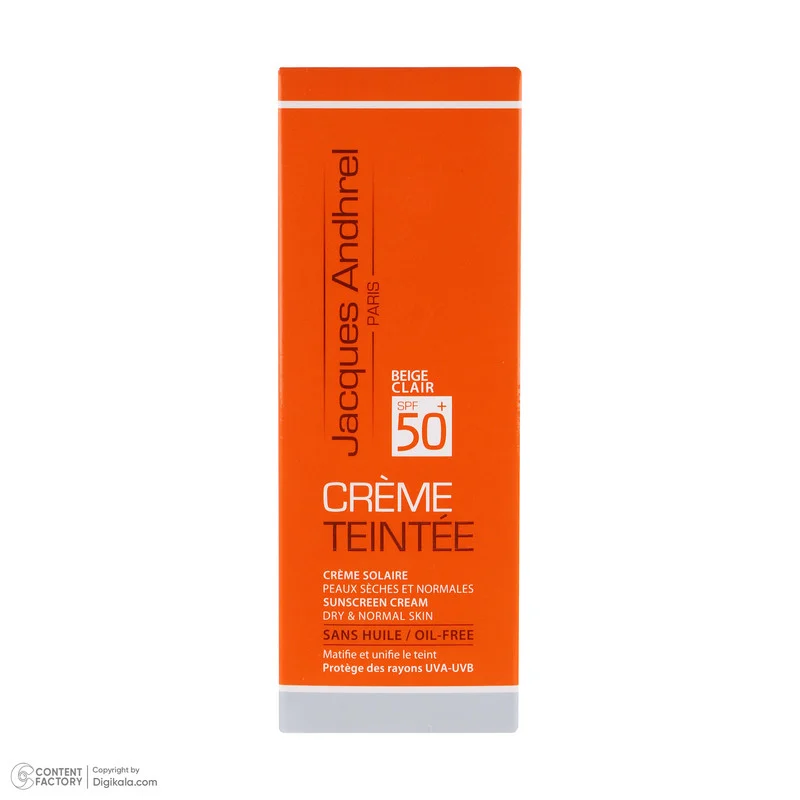 کرم ضد آفتاب رنگی ژاک اندرل SPF 50 مدل TIN01 مناسب برای پوست خشک حجم 50 میلی لیتر