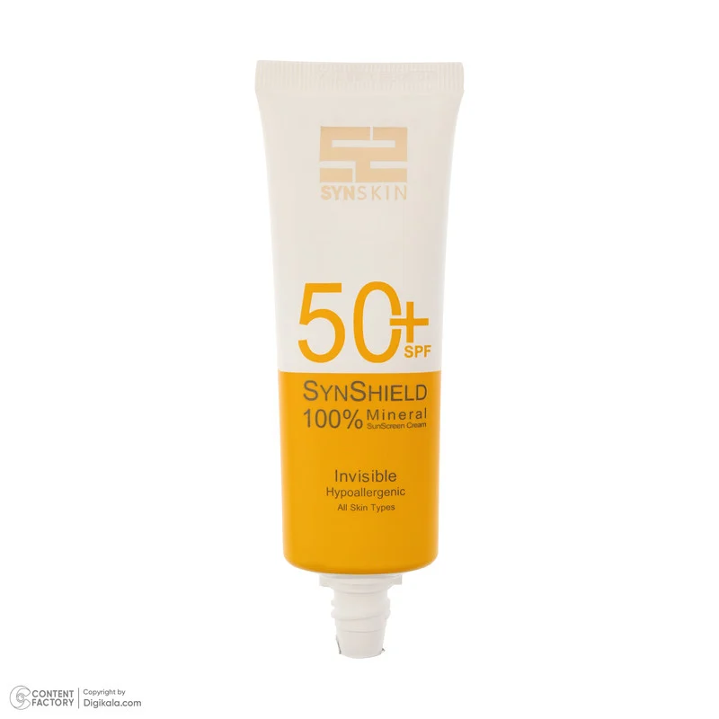 کرم ضد آفتاب بدون رنگ ساین اسکین SPF 50 مدل SYN Shield Mineral ‌محافظ UVA ،UVB، ضد حساسیت، مناسب انواع پوست‌ حجم 50 میلی‌لیتر