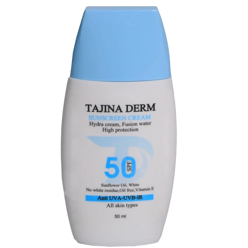 کرم ضد آفتاب بی‌رنگ تاجینادرم SPF 50 مدل All skin مناسب برای انواع پوست محافظ UVA/UVB حجم 50 میلی‌لیتر