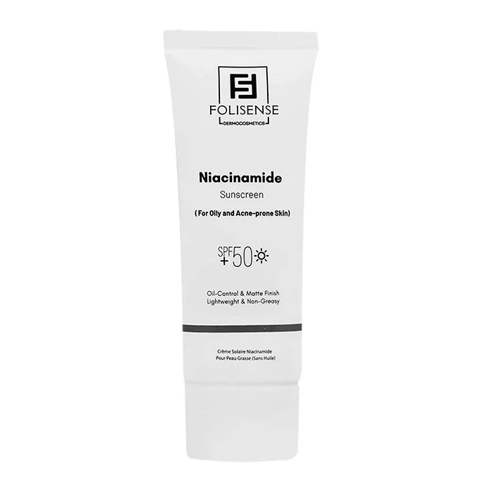 فلوئید ضد آفتاب بی‌رنگ صورت فولیسنس SPF 50 مدل نیاسینامید محافظ در برابر UVA/UVB ‌مناسب برای پوست چرب، مختلط، آکنه‌دار حجم 40 میلی‌لیتر