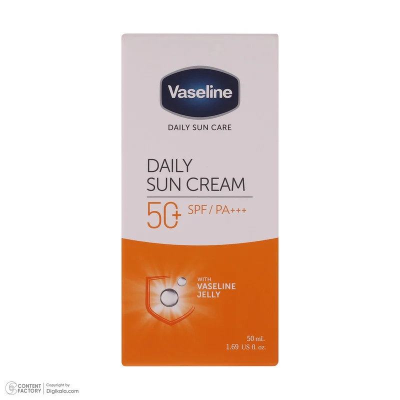 کرم ضدآفتاب بی‌رنگ وازلین +SPF50 مدل دیلی سان مناسب انواع پوست، حجم 50 میلی‌لیتر