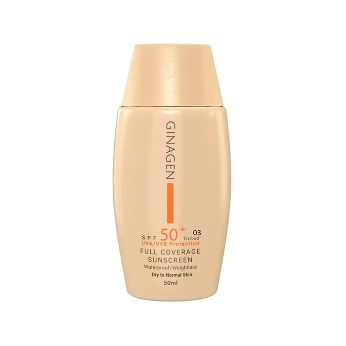 کرم ضد آفتاب رنگی ژیناژن SPF 50 مدل Full03 ‌مناسب پوست‌های معمولی و خشک حجم 50 میلی‌لیتر