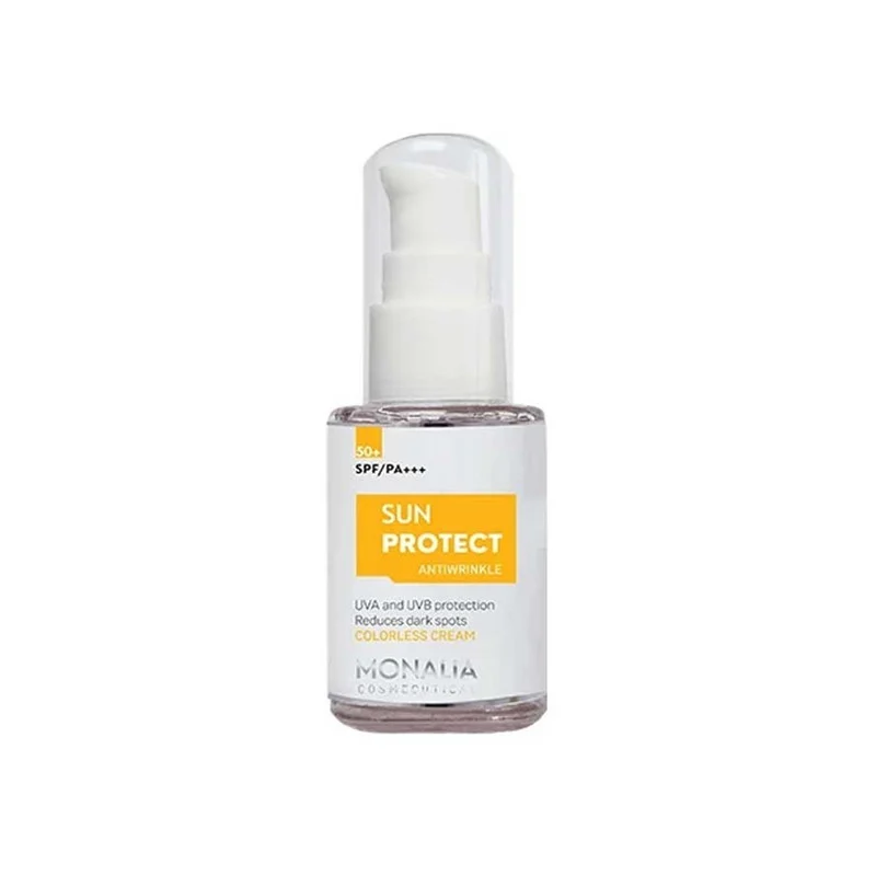 کرم ضد آفتاب بیرنگ مونالیا، 50 SPF، مدل SUNPROTECT، مناسب انواع پوست با حجم 30 میلیلیتر، محافظتکننده در برابر اشعههای UVA و UVB، ضد آب، PA+++، ضد چروک، دارای فرمولاسیون کلاژن، ویتامینهای E، C و B، بدون پارابن، الکل و چربی، با ماندگاری 3 ساعته