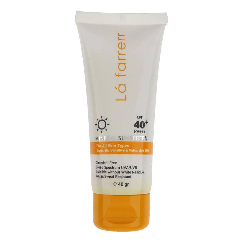 کرم ضد آفتاب بدون رنگ لافارر SPF 40 مدل مینرال ‌حاوی محافظ UVA و UVB و PA+++مناسب پوست‌های حساس حجم 40 میلی‌لیتر