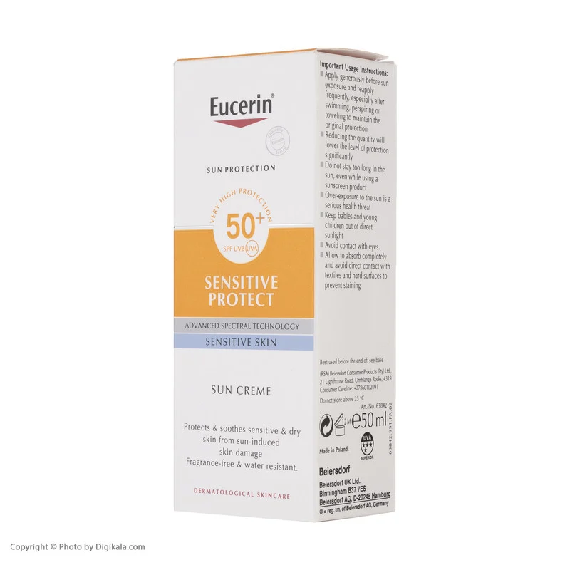 کرم ضد آفتاب بی رنگ اوسرین +SPF50 مدل Sensitive Protect مناسب پوست های حساس حجم 50 میلی لیتر