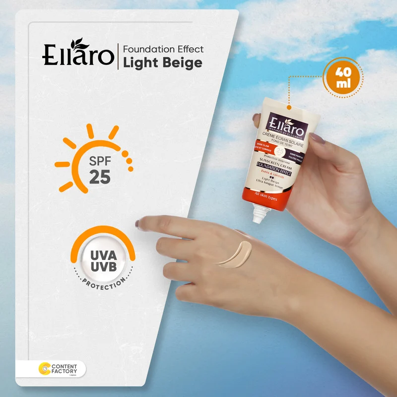 کرم ضد آفتاب رنگی الارو SPF25 سری Foundation Effect مدل Light Beigeتحت لیسانس مناسب انواع پوست حجم 40 میلی لیتر