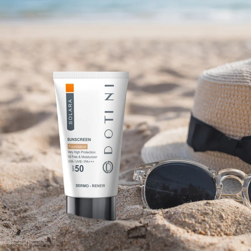 کرم ضد آفتاب بی‌رنگ دوتینی، SPF 50، مدل فیوژن واتر، ‌مناسب انواع پوست با حجم 50 میلی‌لیتر، محافظت‌کننده در برابر اشعه‌های UVA و PA ،UVB+++، دارای فرمولاسیون هیالورونیک اسید، ویتامین‌های C و E، با ماندگاری 2 ساعته