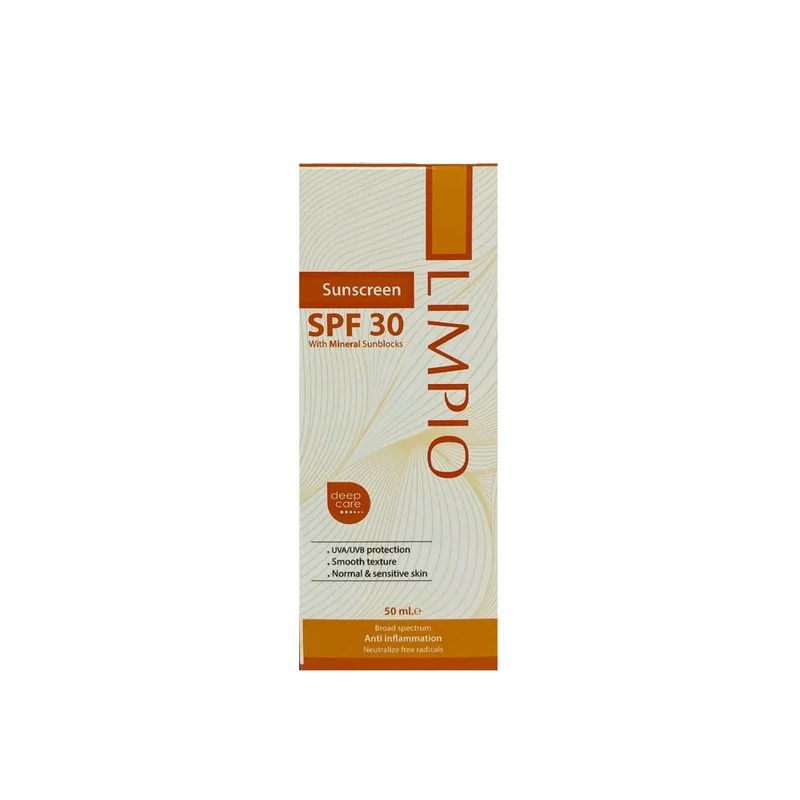 کرم ضد آفتاب بدون رنگ لیمپیو SPF 30 مدل UVA UVB ‌مناسب پوست‌های معمولی حجم 50 میلی‌لیتر