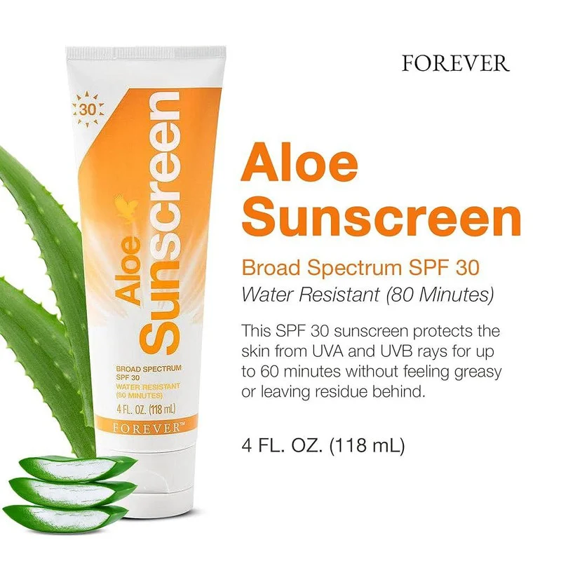 کرم ضد آفتاب بی‌رنگ فوراور لیوینگ پروداکتس، SPF 30، مدل 01، مناسب انواع پوست با حجم 118 میلی‌لیتر، محافظت‌کننده در برابر اشعه‌های UVA و UVB، ضد آب و مرطوب‌کننده، روشن‌کننده، دارای فرمولاسیون زینک اکساید، آلوئه ورا و ویتامین E، با ماندگاری 2 ساعته