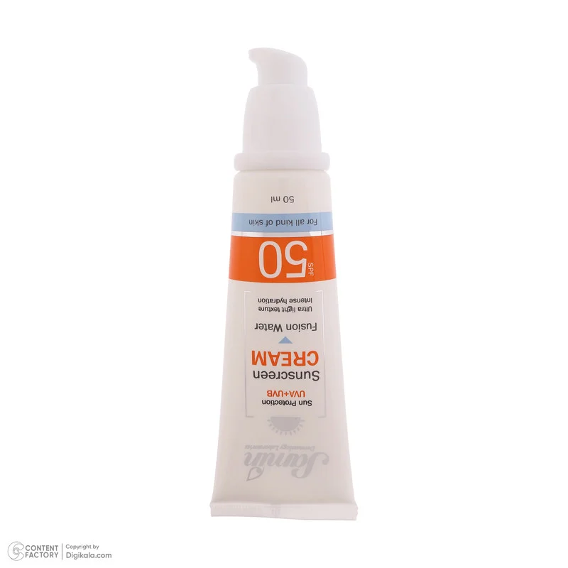 کرم ضد آفتاب بی‌رنگ دست و صورت ثمین SPF 50 مدل Fusion Water ‌محافظ UVA ، UVB مناسب برای انواع پوست حجم 50 میلی لیتر