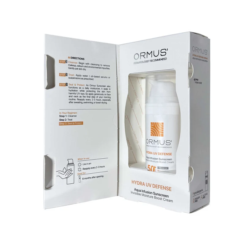 کرم ضد آفتاب بدون رنگ اورموس +SPF 50 مدل Hydra UV Defense ‌محافظ UVA ،UVB و PA++++ ، مناسب برای پوست‌ خشک و حساس حجم 50 میلی‌لیتر