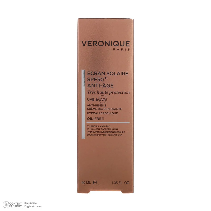 کرم ضد آفتاب بدون رنگ ورونیک SPF50 مدل Anti Age محافظ UVA ،UVB، مناسب پوست چرب حجم 40 میلی‌لیتر