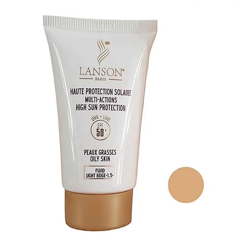 فلوئید ضد آفتاب رنگی لانسون مدل SPF60 شماره 1.5 محافظ UVA ،UVB، مناسب پوست چرب حجم 40 میلی‌لیتر