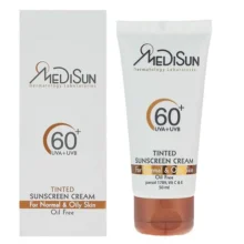 کرم ضد آفتاب رنگی مدیسان SPF 60 مدل Tinted مناسب پوستهای چرب و معمولی حجم 50 میلیلیتر