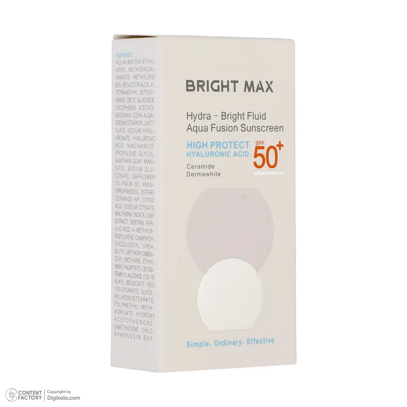 فلوئید ضدآفتاب بی‌رنگ برایت مکس SPF50 مدل هیدرابرایت ‌مناسب انواع پوست، حجم 50 میلی‌لیتر