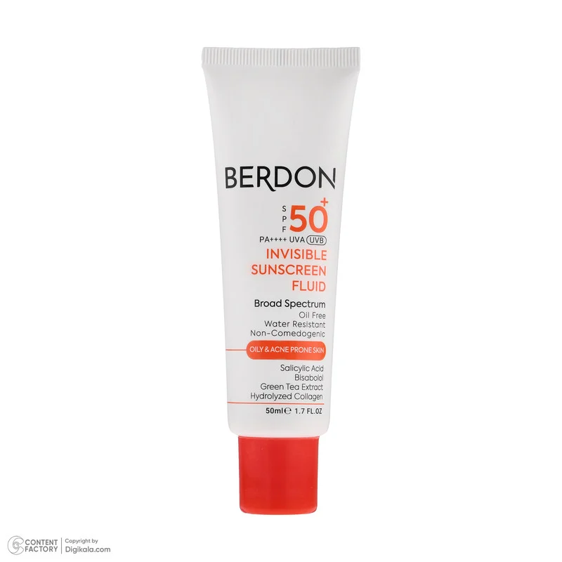 فلوئید ضد آفتاب بدون رنگ صورت بردون spf50 مدل Broad Spectrum محافظ UVA،UVB مناسب پوستهای چرب و آکنهدار حجم 50 میلی لیتر