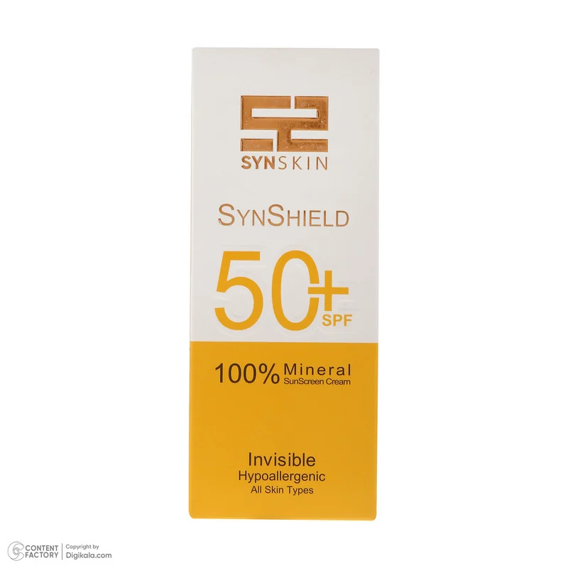 کرم ضد آفتاب بدون رنگ ساین اسکین SPF 50 مدل SYN Shield Mineral ‌محافظ UVA ،UVB، ضد حساسیت، مناسب انواع پوست‌ حجم 50 میلی‌لیتر