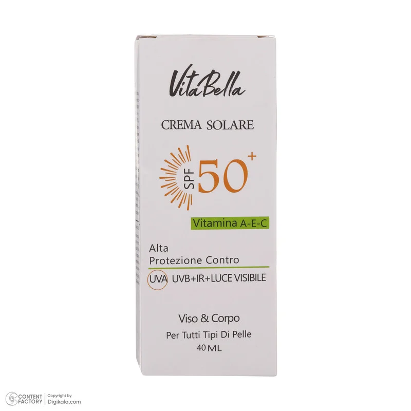 کرم ضدآفتاب بی‌رنگ ویتابلا +SPF50 مدل 001 مناسب انواع پوست، حجم 40 میلی‌لیتر