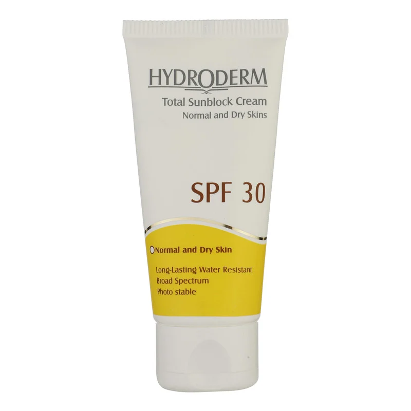 کرم ضدآفتاب بی‌رنگ هیدرودرم SPF30، مناسب پوست‌های نرمال و خشک، حجم 50 میلی‌لیتر