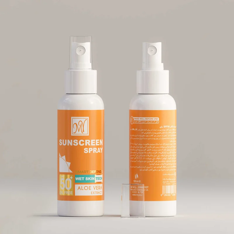 اسپری ضدآفتاب بی‌رنگ مای SPF50 مدل Smart Defense مناسب انواع پوست، حجم 100 میلی‌لیتر