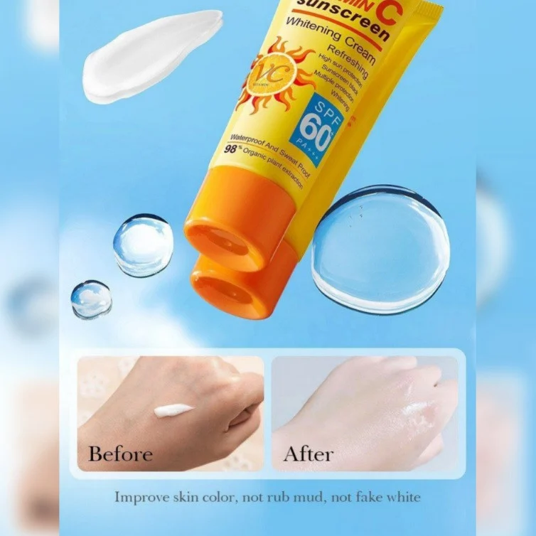 کرم ضد آفتاب بدون رنگ صورت و بدن سادور spf60 مدل ویتامین سی محافظ UVA،UVB مناسب برای انواع پوست وزن 50 گرم