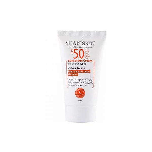 کرم ضدآفتاب و ضدلک بی‌رنگ اسکن اسکین مدل SPF50 مناسب انواع پوست، حجم 40 میلی‌لیتر