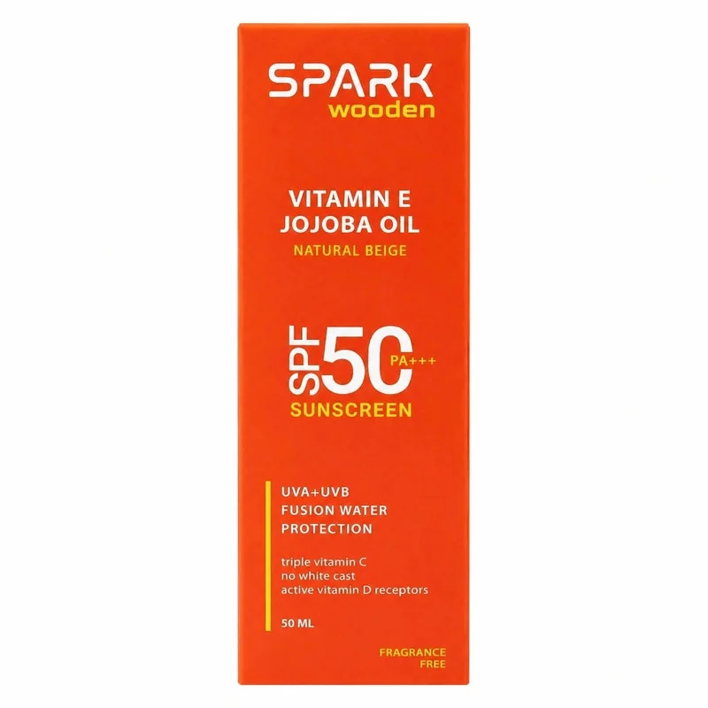 کرم ضد آفتاب رنگی صورت اسپارک وودن SPF 50 مدل جوجوبا محافظ UVA، UVB مناسب برای انواع پوست حجم 50 میلیلیتر