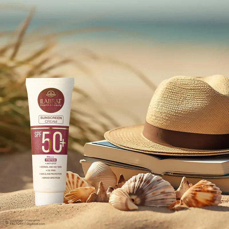 کرم ضدآفتاب رنگی ایلابرت +SPF50 مدل ضدلک natural beige، مناسب پوست‌های چرب و معمولی، حجم 40 میلی‌لیتر