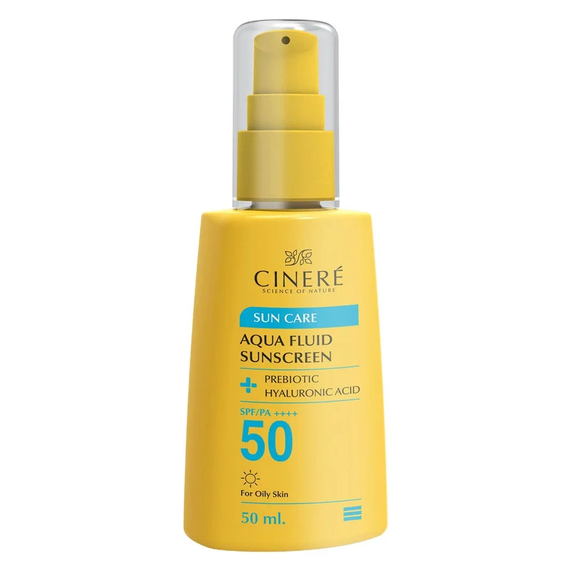 فلوئید ضد آفتاب بی‌رنگ سینره، 50 SPF، مدل PREBIOTIC، مناسب پوست‌های چرب با حجم 50 میلی‌لیتر، فاقد پارابن، محافظت‌کننده در برابر اشعه‌های UVA و PA ،UVB++++، دارای فرمولاسیون فاقد چربی و هیالورونیک اسید، با ماندگاری 2 ساعته