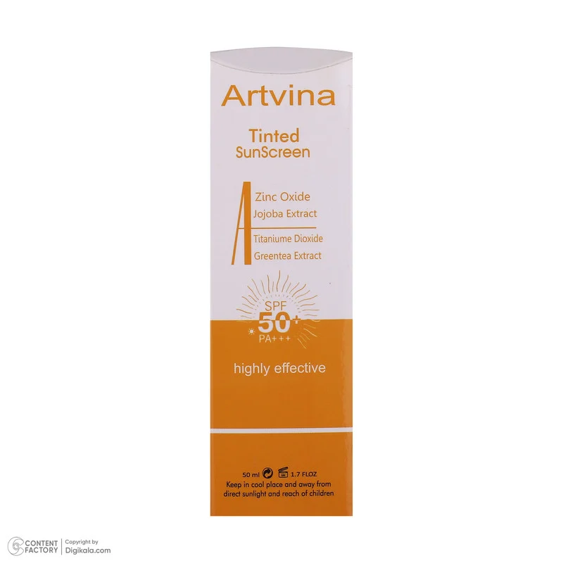 کرم ضد آفتاب رنگی آرت وینا SPF 50 مدل جوجوبا ‌محافظ UVA ، UVB مناسب انواع پوست حجم 50 میلی‌لیتر