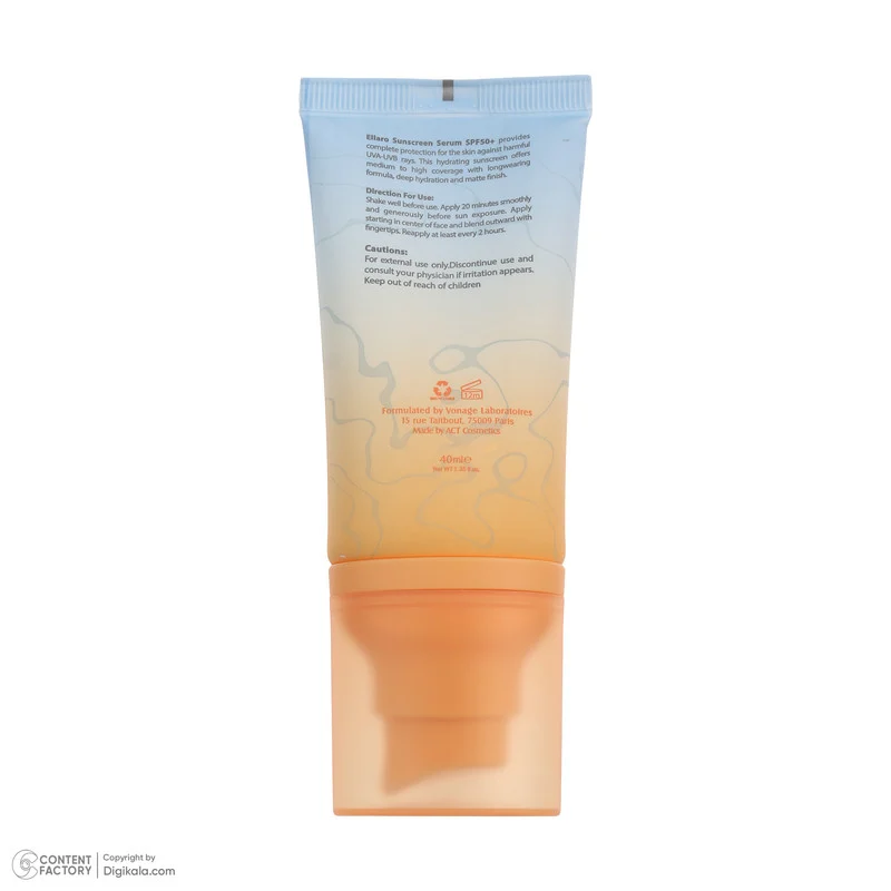 کرم ضد آفتاب رنگی صورت الارو SPF 50 مدل Hyaluronic acid ‌محافظ در برابر اشعه UVA و UVB مناسب برای انواع پوست حجم 40 میلی‌لیتر