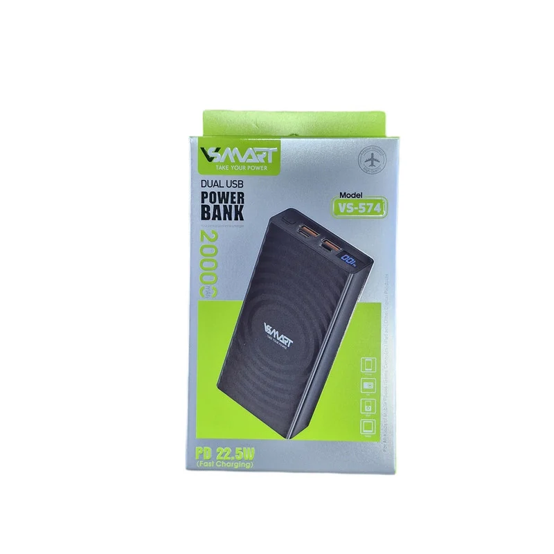 پاوربانک بی سیم 22.5 وات وی اسمارت مدل VS-574 ظرفیت 20000 میلیآمپرساعت به همراه 1عدد کابل USB