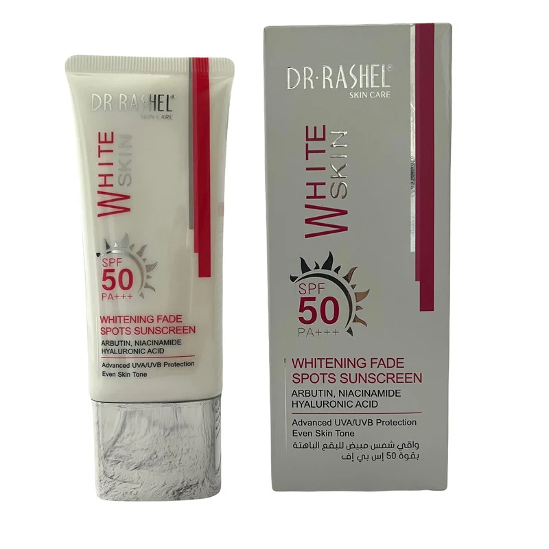 کرم ضد آفتاب بدون رنگ دکتر راشل SPF 50 مدل Whitening Fade Spots مناسب برای انواع پوست حجم 50 میلی لیتر
